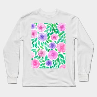 Watercolor petunia garden Long Sleeve T-Shirt